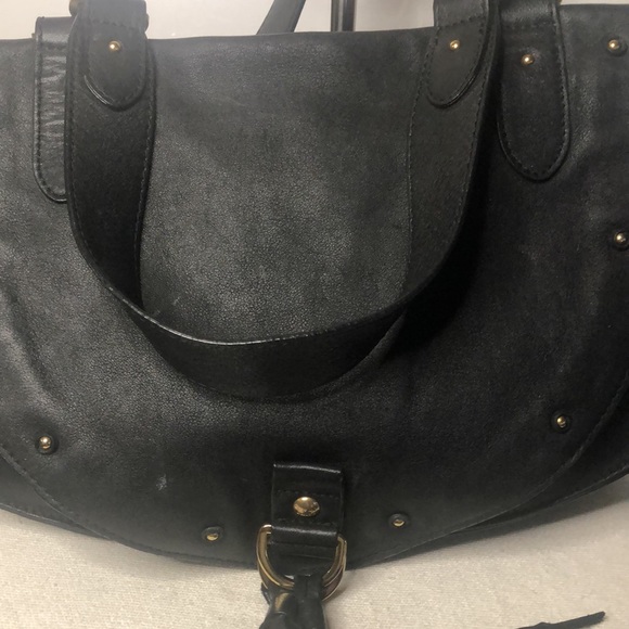 SEE BY CHLOE “COLLINS” Black Leather Saddlebag. Gold studs & leather tassels. - Picture 3 of 15